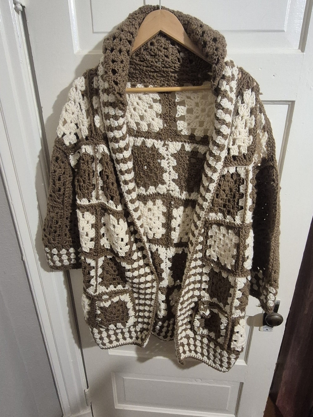 Handmade Crochet Granny Square Hooded Cardigan Boho Oversized - Picture 2 of 10
